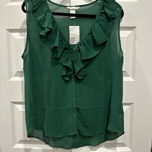 Green Ruffled Sleeveless Blouse